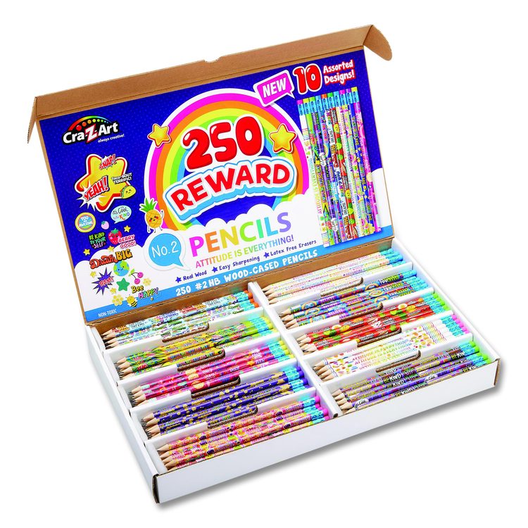 Pencils Motivational Classpack, #2 Black Lead, Assorted Barrels, 10 Designs, 250 Pencils/Set