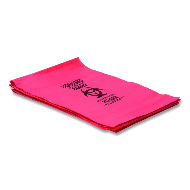 Healthcare Biohazard Printed Can Liners, Biohazard Infectious Waste, 45 gal, 3 mil, 40" x 46", Red, Flat Pack, 75/Carton