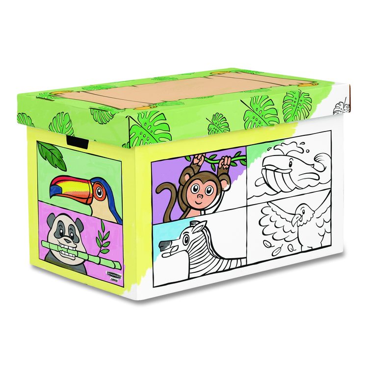 At Play Color in Toy Box, Animal Design, 1 Section, 39.27 gal, 5.25 Cu Ft, 28" x 18" x 18", White/Black