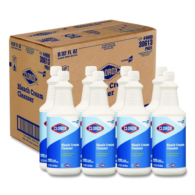 CloroxPro Bleach Cream Cleanser, 32 oz Bottle, 8/Carton