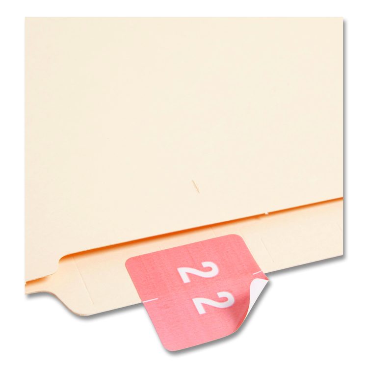 Numerical End Tab File Folder Labels, 2, 1.5 x 1.5, Pink, 250/Roll