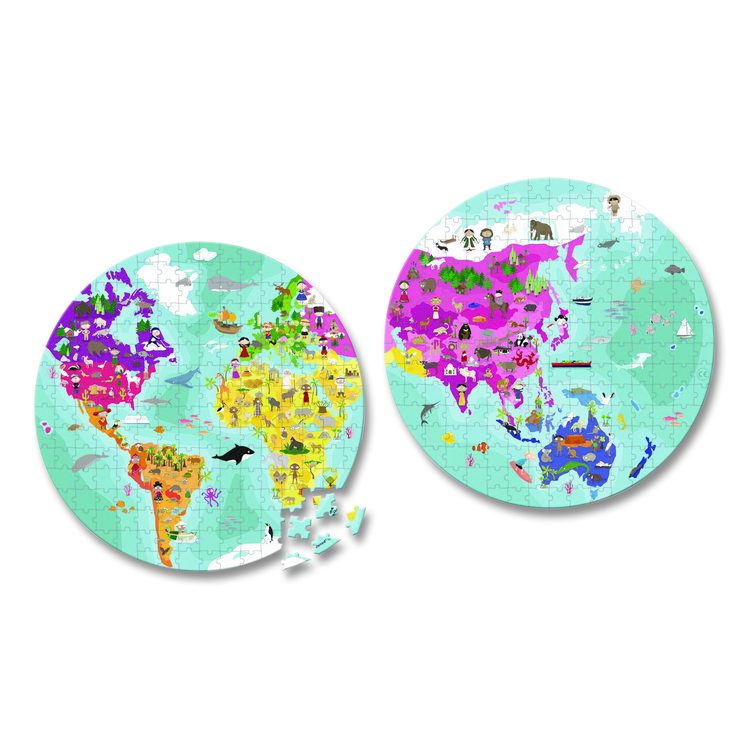 Cardboard Round Double-Sided Blue Planet Suitcase Puzzle, Grades 2 to 7, 208 Pieces