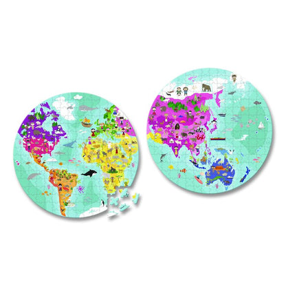 Cardboard Round Double-Sided Blue Planet Suitcase Puzzle, Grades 2 to 7, 208 Pieces