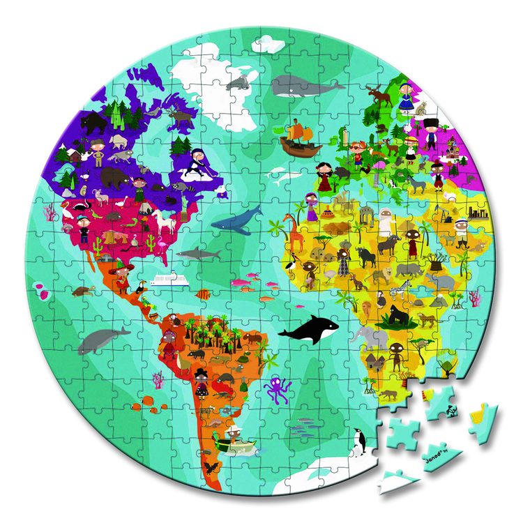 Cardboard Round Double-Sided Blue Planet Suitcase Puzzle, Grades 2 to 7, 208 Pieces