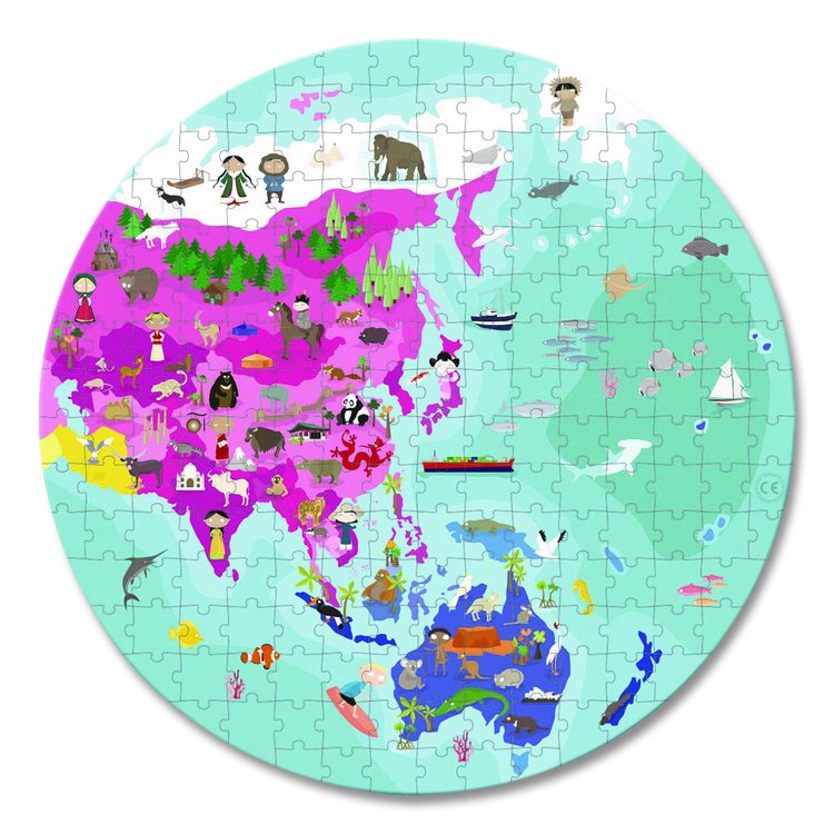 Cardboard Round Double-Sided Blue Planet Suitcase Puzzle, Grades 2 to 7, 208 Pieces
