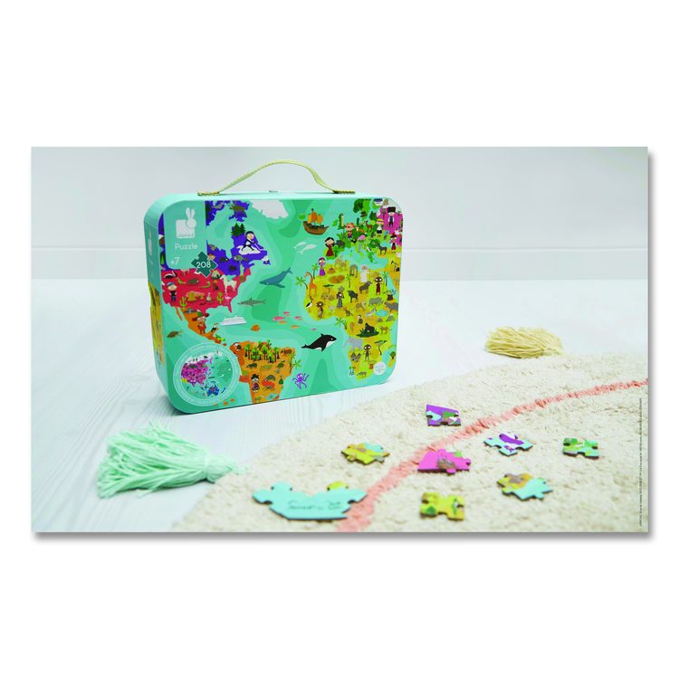 Cardboard Round Double-Sided Blue Planet Suitcase Puzzle, Grades 2 to 7, 208 Pieces