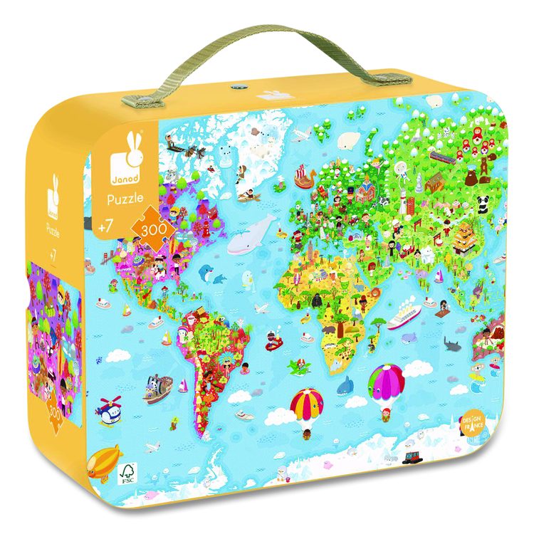 Cardboard Giant World Map Suitcase Puzzle, Grades 2 to 7, 300 Pieces