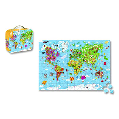 Cardboard Giant World Map Suitcase Puzzle, Grades 2 to 7, 300 Pieces