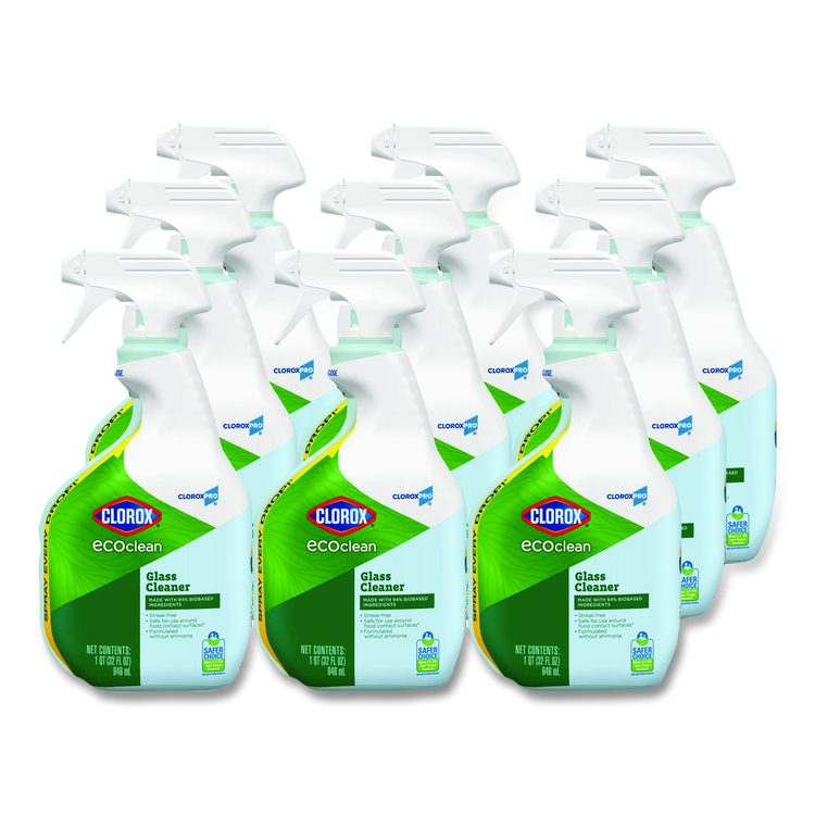 Clorox Pro EcoClean Glass Cleaner, 32 oz Spray Bottle, 9/Carton