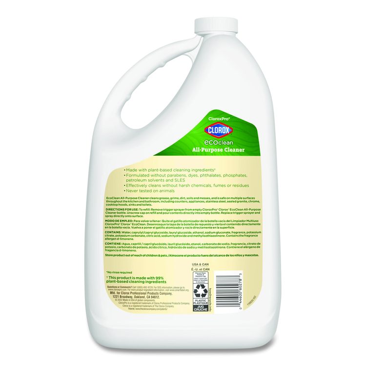 Clorox Pro EcoClean All-Purpose Cleaner, Refill, Unscented, 128 oz Bottle, 4/Carton