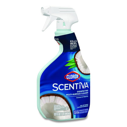 Scentiva Disinfecting Multi-Surface Cleaner, Bleach Free, Coconut and Waterlily Scent, 32 oz Spray Bottle, 9/Carton