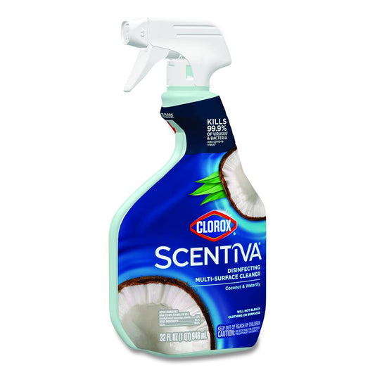 Scentiva Disinfecting Multi-Surface Cleaner, Bleach Free, Coconut and Waterlily Scent, 32 oz Spray Bottle, 9/Carton