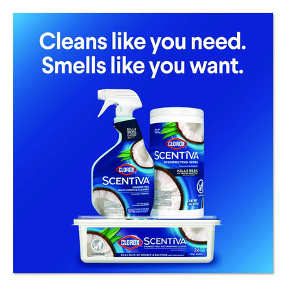 Scentiva Disinfecting Multi-Surface Cleaner, Bleach Free, Coconut and Waterlily Scent, 32 oz Spray Bottle, 9/Carton
