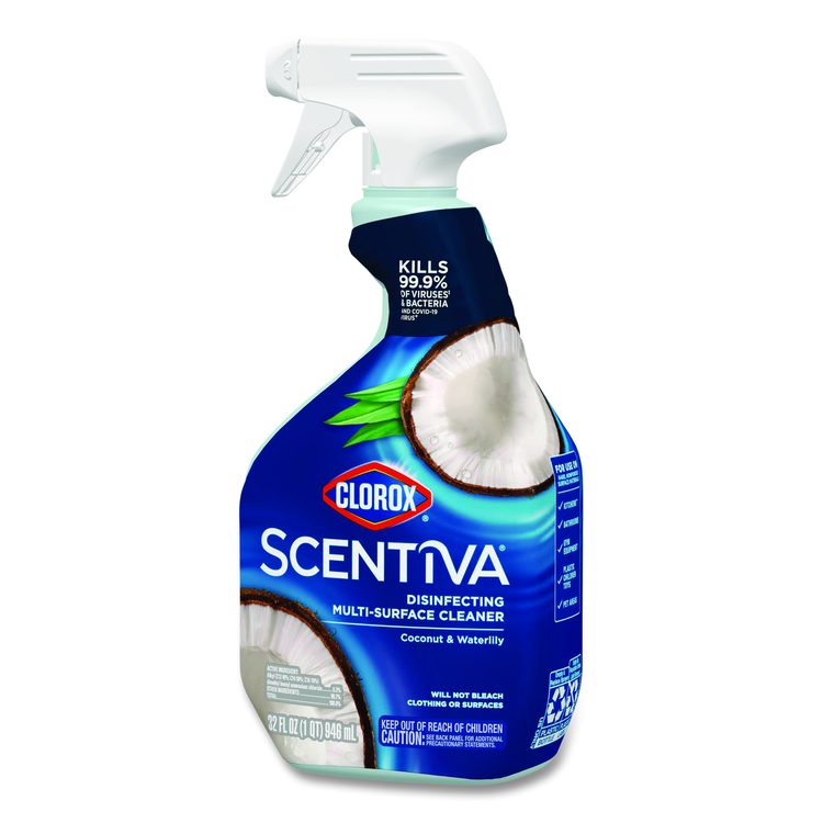 Scentiva Disinfecting Multi-Surface Cleaner, Bleach Free, Coconut and Waterlily Scent, 32 oz Spray Bottle, 9/Carton