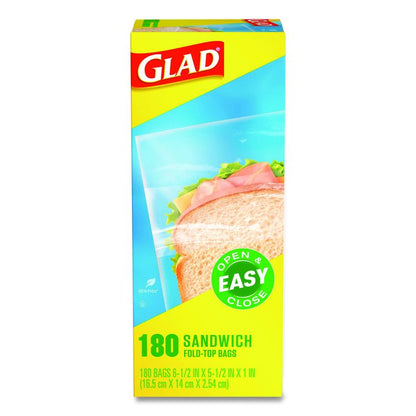 Fold Top Food Storage Plastic Sandwich Bags, 6.5 x 5.5, Clear, 180 Bags/Box, 12 Boxes/Carton