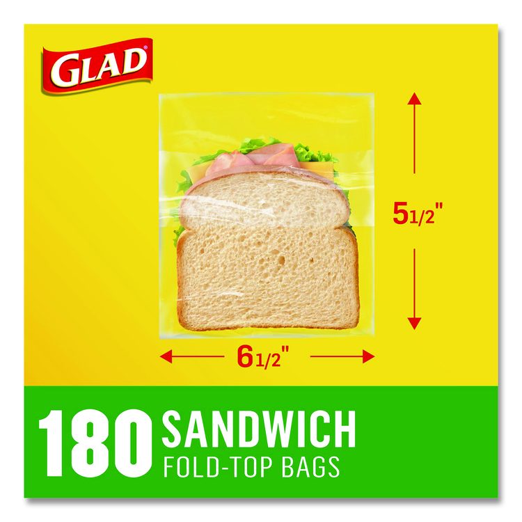Fold Top Food Storage Plastic Sandwich Bags, 6.5 x 5.5, Clear, 180 Bags/Box, 12 Boxes/Carton