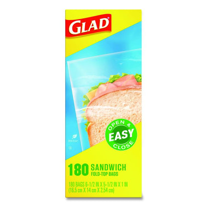 Fold Top Food Storage Plastic Sandwich Bags, 6.5 x 5.5, Clear, 180 Bags/Box, 12 Boxes/Carton