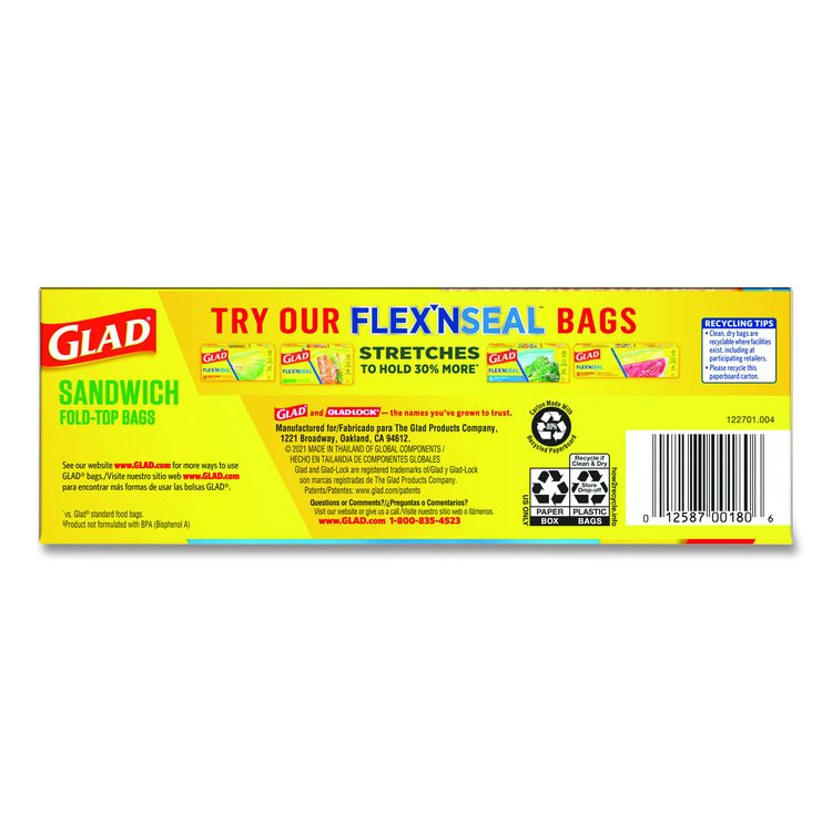Fold Top Food Storage Plastic Sandwich Bags, 6.5 x 5.5, Clear, 180 Bags/Box, 12 Boxes/Carton
