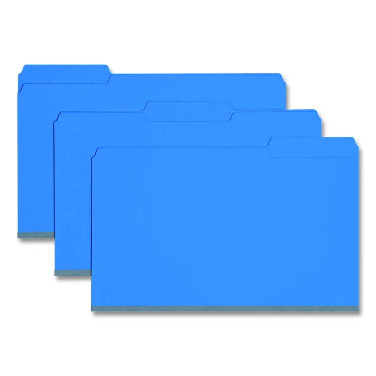 Expanding Recycled Heavy Pressboard Folders, 1/3-Cut Tabs: Assorted, Legal Size, 1" Expansion, Dark Blue, 25/Box