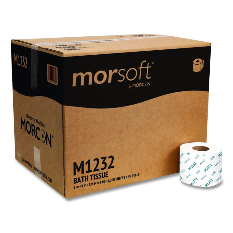 Morsoft Controlled Bath Tissue, Septic Safe, 1-Ply, White, 1,200 Sheets/Roll, 48 Rolls/Carton