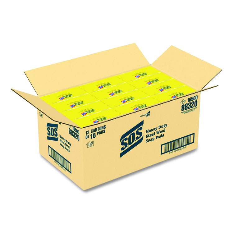 Steel Wool Soap Pads, 2.4 x 3, Steel, 15 Pads/Box, 12 Boxes/Carton