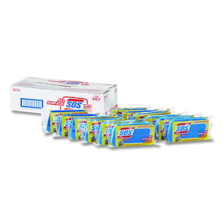 All Surface Scrubber Sponge, 2.5 x 4.5, 0.9" Thick, Dark Blue/Light Blue, 12/Carton