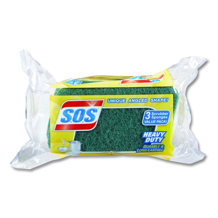 Heavy Duty Scrubber Sponge, 2.5 x 4.5, 0.9" Thick, Yellow/Green, 3/Pack, 8 Packs/Carton