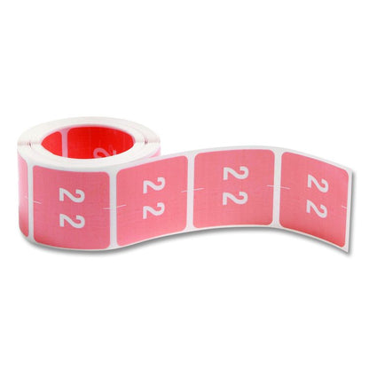 Numerical End Tab File Folder Labels, 2, 1.5 x 1.5, Pink, 250/Roll