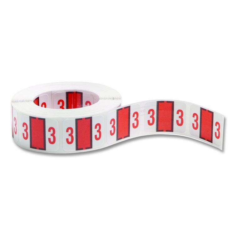Numerical End Tab File Folder Labels, 3, 1 x 1.25, White, 500/Roll