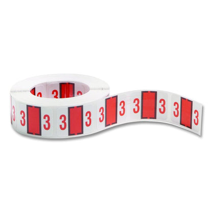 Numerical End Tab File Folder Labels, 3, 1 x 1.25, White, 500/Roll