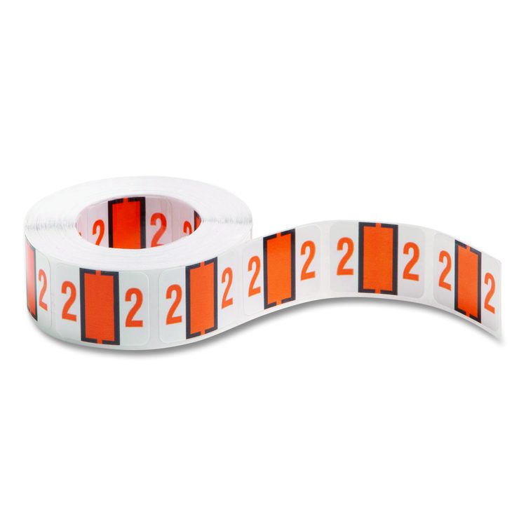 Numerical End Tab File Folder Labels, 2, 1 x 1.25, White, 500/Roll