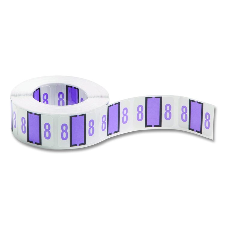 Numerical End Tab File Folder Labels, 8, 1 x 1.25, White, 500/Roll