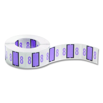Numerical End Tab File Folder Labels, 8, 1 x 1.25, White, 500/Roll