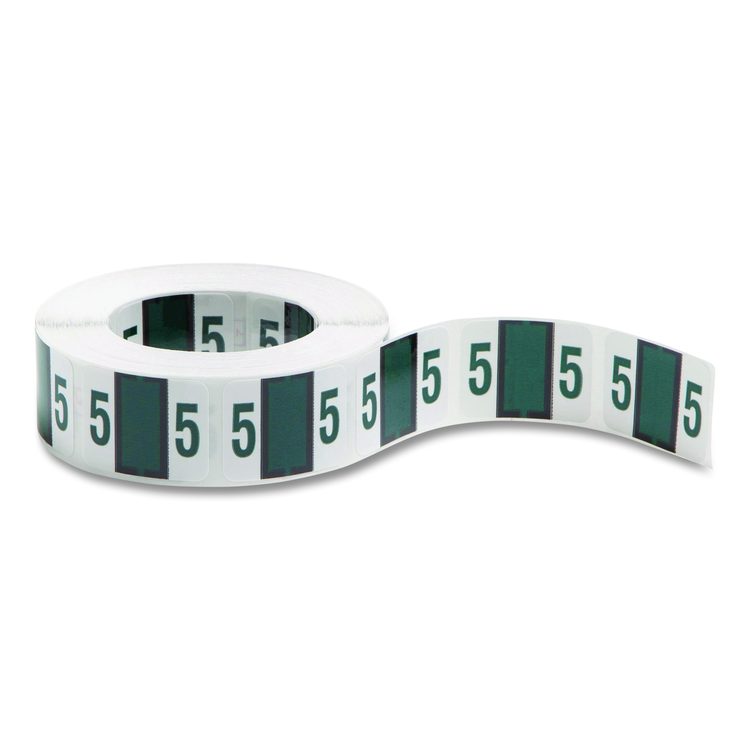 Numerical End Tab File Folder Labels, 5, 1 x 1.25, White, 500/Roll