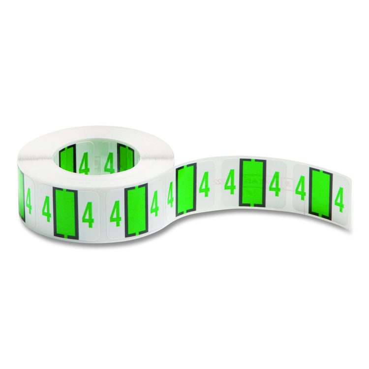 Numerical End Tab File Folder Labels, 4, 1 x 1.25, White, 500/Roll