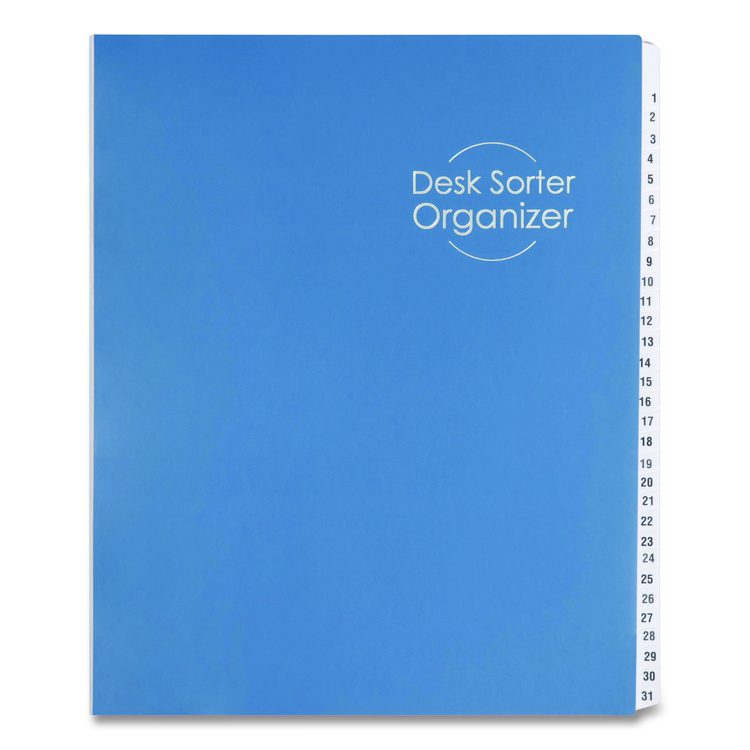 Deluxe Expandable Indexed Desk File/Sorter, 31 Dividers, Date Index, Letter Size, Dark Blue Cover