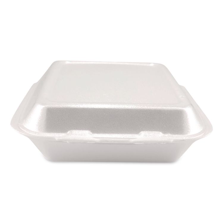 Foam Hinged Lid Containers, 3-Compartment, 7.56 x 8.25 x 2.38, White, Foam, 200/Carton