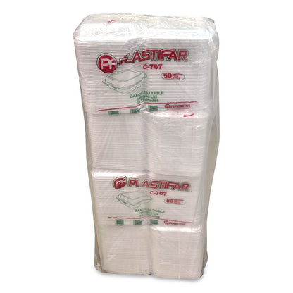 Foam Hinged Lid Containers, 3-Compartment, 7.56 x 8.25 x 2.38, White, Foam, 200/Carton