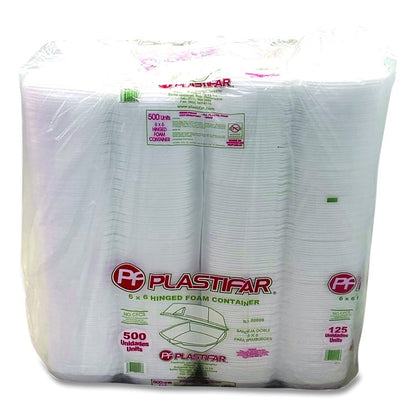 Foam Hinged Lid Containers, 6 x 6 x 3, White, Foam, 500/Carton