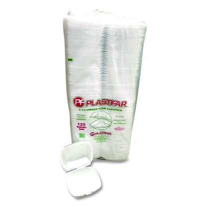 Foam Hinged Lid Containers, 6 x 6 x 3, White, Foam, 500/Carton
