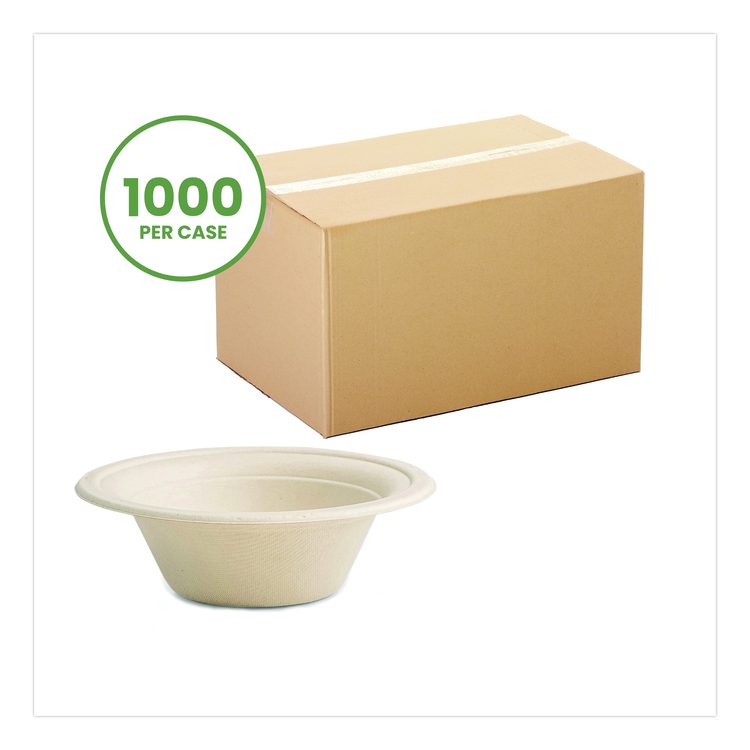 Nourish Molded Fiber Tableware, Compostable, Bowl, Sugarcane, 12 oz, White, 1,000/Carton