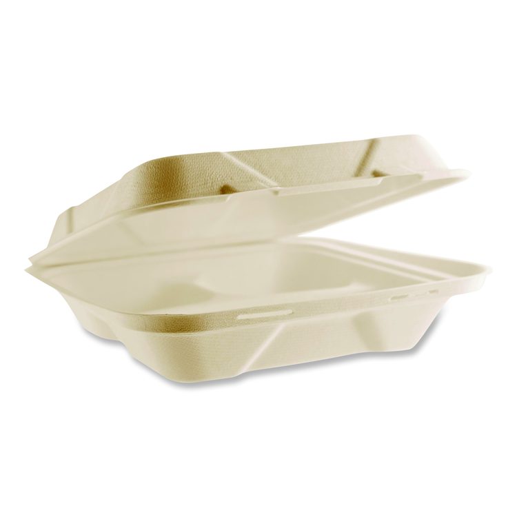 Nourish Molded Fiber Takeout Containers, Compostable, 3 Compartments, 9 x 9 x 3, White, Sugarcane, 200/Carton