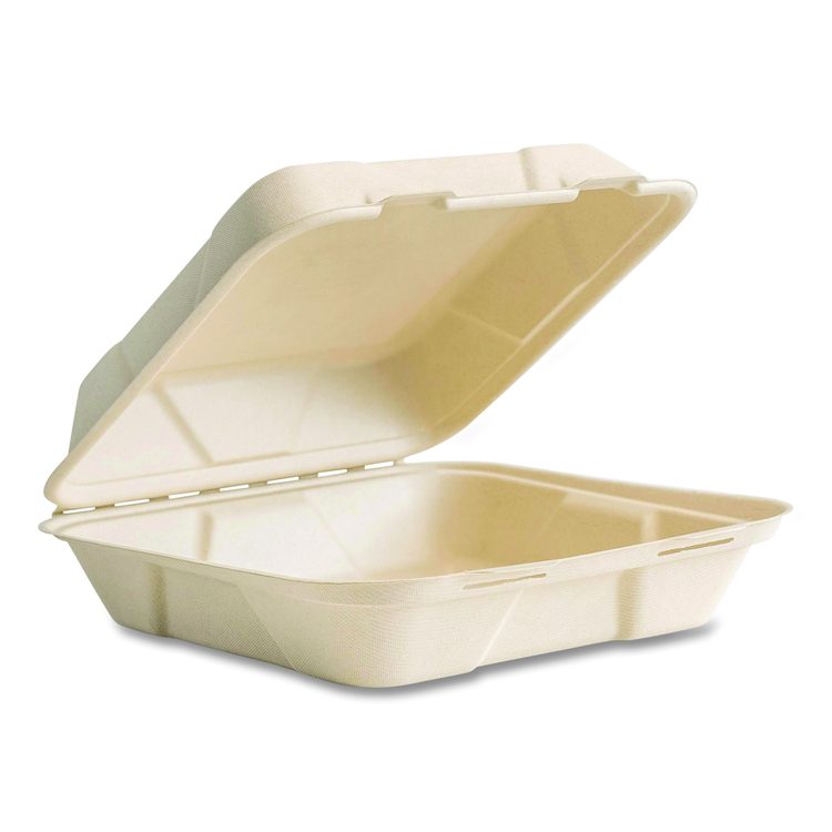 Nourish Molded Fiber Takeout Containers, Compostable, 9 x 9 x 3, Natural, Sugarcane, 200/Carton