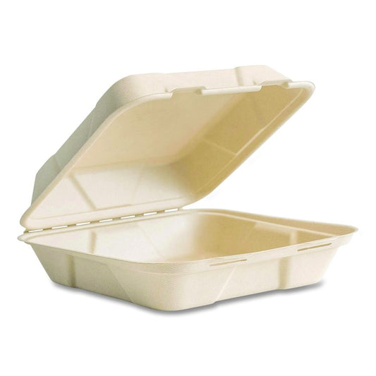 Nourish Molded Fiber Takeout Containers, Compostable, 9 x 9 x 3, Natural, Sugarcane, 200/Carton