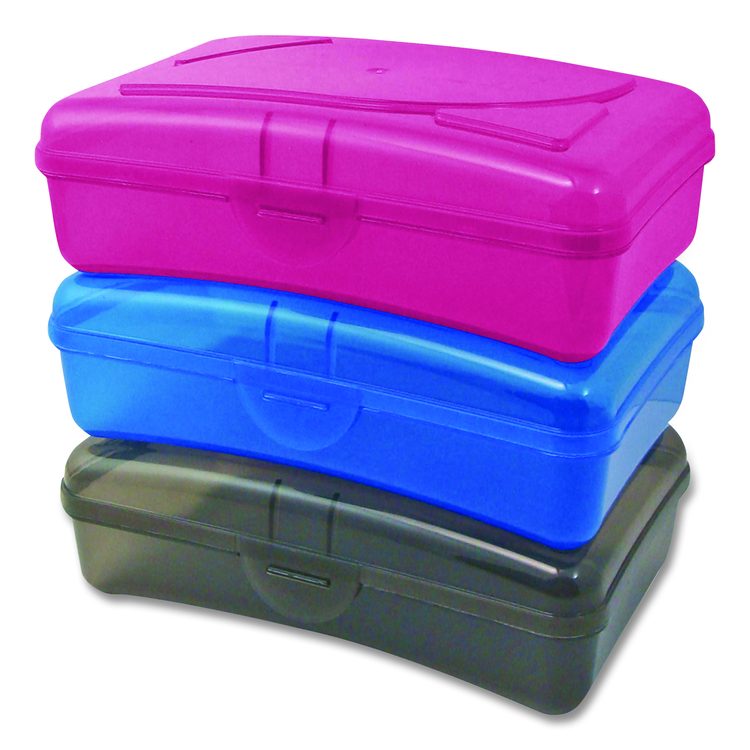 Plastic School Box, 1 Compartment, 8 x 5.13 x 2.13, Randomly Assorted Colors