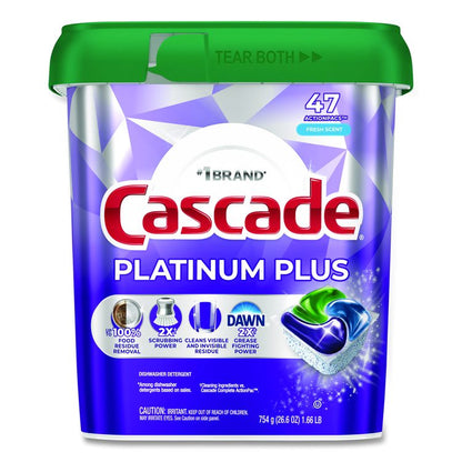 Platinum Plus ActionPacs Dishwasher Detergent Pods, Fresh Scent, 26.6 oz Tub, 47/Tub, 3 Tubs/Carton