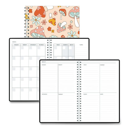 Recycled Non-Dated Monthly/Weekly Planner, Mushrooms, Multicolor Cover, Undated