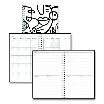 Recycled Non-Dated Monthly/Weekly Planner, Abstract Faces, Black/White Cover, Undated