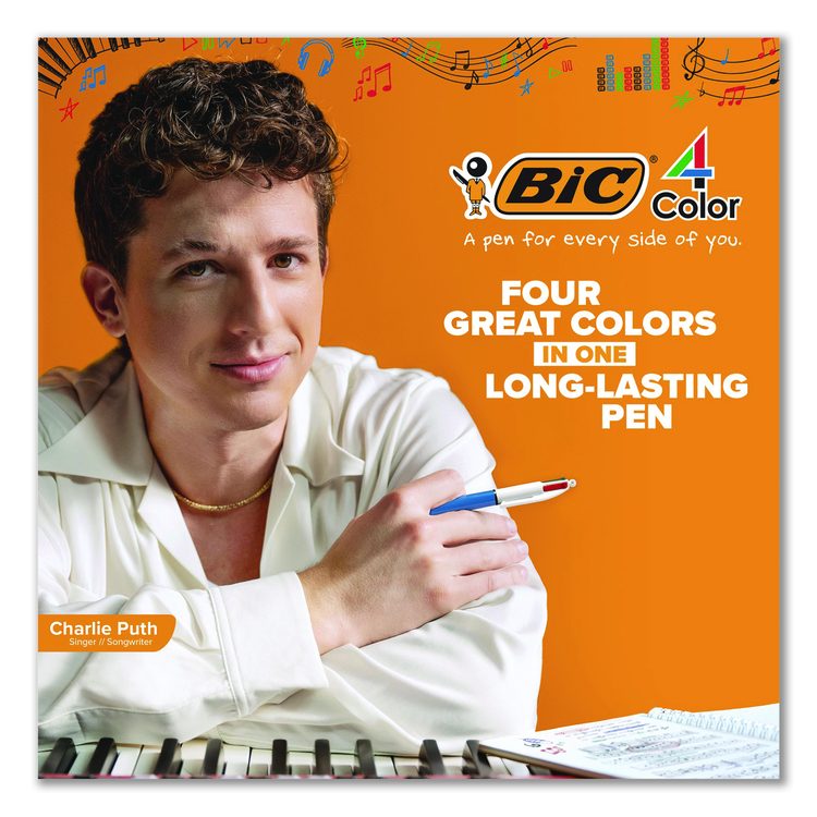 4-Color Multi-Color Ballpoint Pen, Retractable, Medium 1 mm, Black/Blue/Green/Red Ink, Blue/White Barrel, 12/Box
