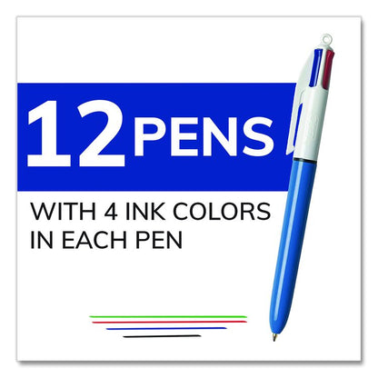 4-Color Multi-Color Ballpoint Pen, Retractable, Medium 1 mm, Black/Blue/Green/Red Ink, Blue/White Barrel, 12/Box